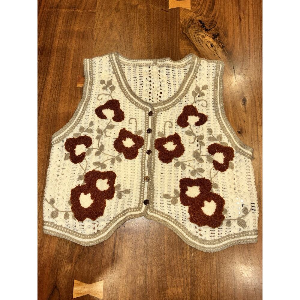 Floral Boho Crochet Sweater Vest Medium Festival